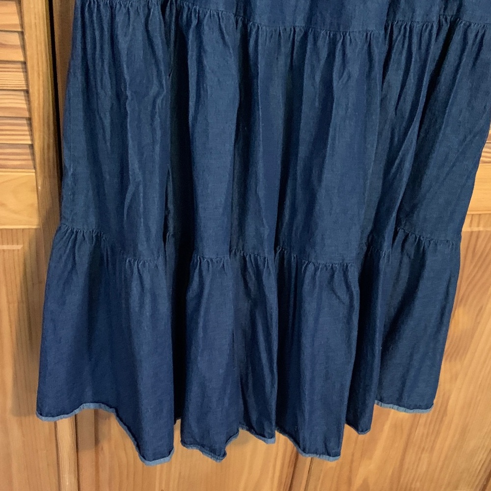 Kate Spade Deep Blue Midi Vineyard dress denim zip back tiered a line size 14 - Picture 6 of 12